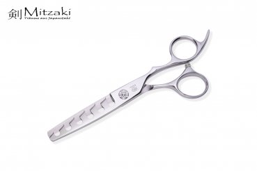 Skulptierschere: Mitzaki - "SOFTER F2" in 5,5 - 5.75 oder 6.0 Zoll, 6 Prismen auf der Kammseite, Schneiden aus 440C Japanstahl,  Ergoform, für den Künstler am Haar, ideal für Backward Slicing